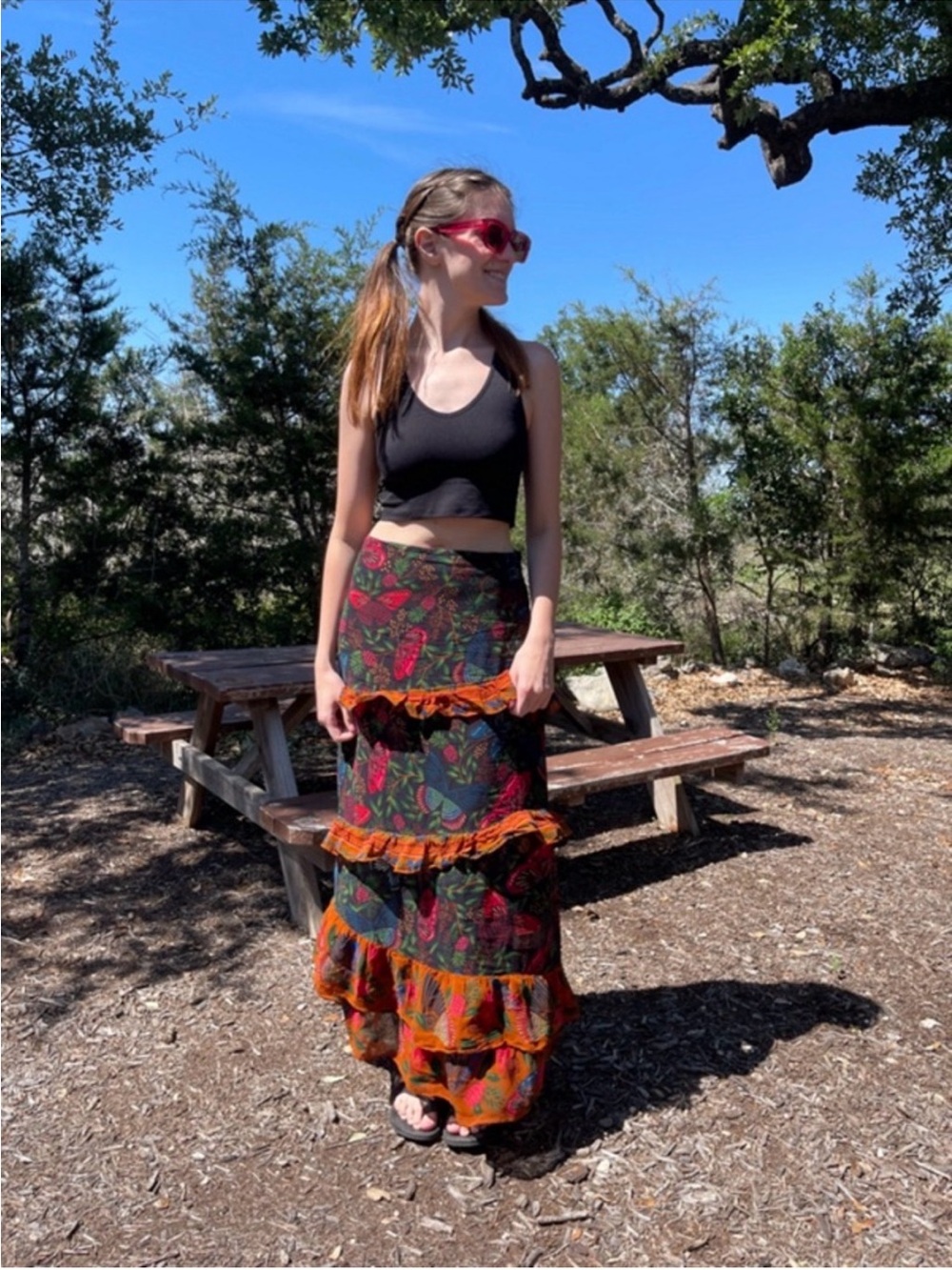 Farm Rio Gardenfly Tiered Maxi Skirt Butterfly‎ XS